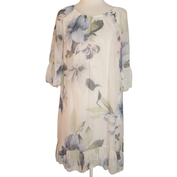 Rosemarie Watercolor Floral Flowy Ruffle Hem Dress Made In Italy Size Medium - Picture 1 of 10